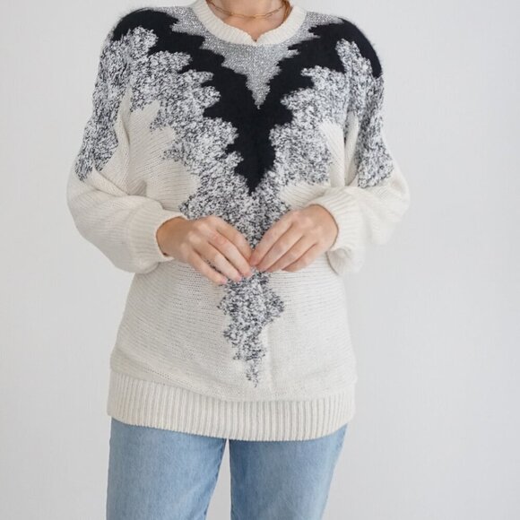 Vintage Dynanite White Black Knit Crewneck Sweater P/S - Picture 2 of 14